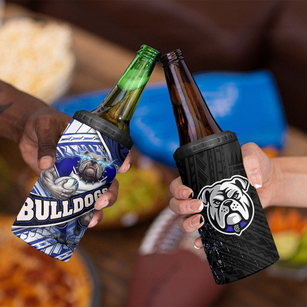 Bulldogs Rugby 4 in 1 Can Cooler Tumbler Tribal Polynesian Power Art - Lightning Mascot