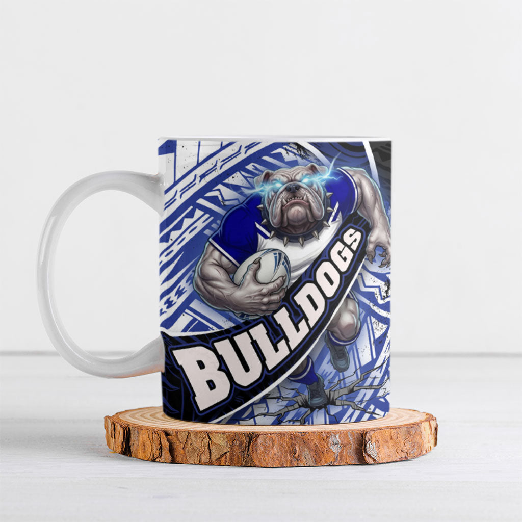 Bulldogs Rugby Ceramic Mug Tribal Polynesian Power Art - Lightning Mascot