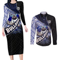 Bulldogs Rugby Couples Matching Long Sleeve Bodycon Dress and Long Sleeve Button Shirt Tribal Polynesian Power Art - Lightning Mascot