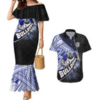 Bulldogs Rugby Couples Matching Mermaid Dress and Hawaiian Shirt Tribal Polynesian Power Art - Lightning Mascot