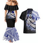 Bulldogs Rugby Couples Matching Mermaid Dress and Hawaiian Shirt Tribal Polynesian Power Art - Lightning Mascot