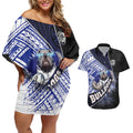Bulldogs Rugby Couples Matching Off Shoulder Short Dress and Hawaiian Shirt Tribal Polynesian Power Art - Lightning Mascot