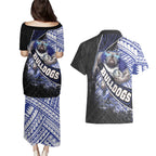 Bulldogs Rugby Couples Matching Puletasi and Hawaiian Shirt Tribal Polynesian Power Art - Lightning Mascot