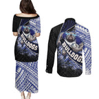 Bulldogs Rugby Couples Matching Puletasi and Long Sleeve Button Shirt Tribal Polynesian Power Art - Lightning Mascot