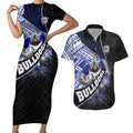 Bulldogs Rugby Couples Matching Short Sleeve Bodycon Dress and Hawaiian Shirt Tribal Polynesian Power Art - Lightning Mascot