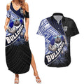 Bulldogs Rugby Couples Matching Summer Maxi Dress and Hawaiian Shirt Tribal Polynesian Power Art - Lightning Mascot