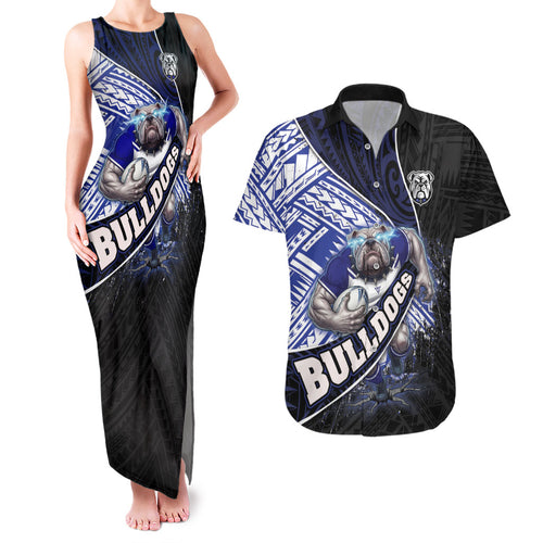 Bulldogs Rugby Couples Matching Tank Maxi Dress and Hawaiian Shirt Tribal Polynesian Power Art - Lightning Mascot