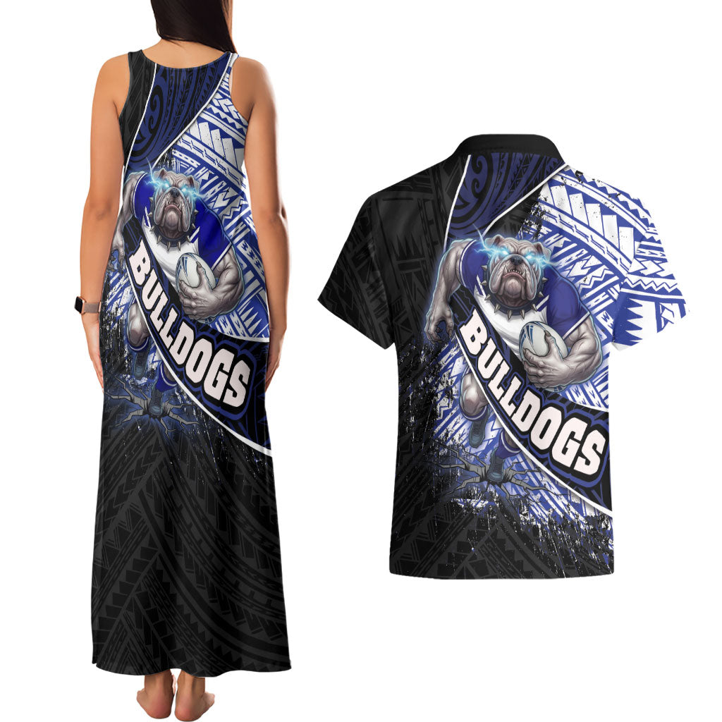 Bulldogs Rugby Couples Matching Tank Maxi Dress and Hawaiian Shirt Tribal Polynesian Power Art - Lightning Mascot