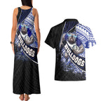 Bulldogs Rugby Couples Matching Tank Maxi Dress and Hawaiian Shirt Tribal Polynesian Power Art - Lightning Mascot