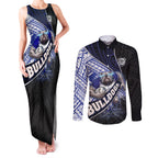 Bulldogs Rugby Couples Matching Tank Maxi Dress and Long Sleeve Button Shirt Tribal Polynesian Power Art - Lightning Mascot
