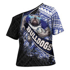 Bulldogs Rugby Cross Shoulder Shirt Tribal Polynesian Power Art - Lightning Mascot