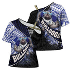 Bulldogs Rugby Cross Shoulder Shirt Tribal Polynesian Power Art - Lightning Mascot