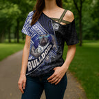 Bulldogs Rugby Cross Shoulder Shirt Tribal Polynesian Power Art - Lightning Mascot