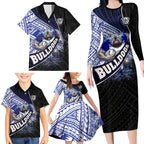 Bulldogs Rugby Family Matching Long Sleeve Bodycon Dress and Hawaiian Shirt Tribal Polynesian Power Art - Lightning Mascot