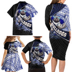 Bulldogs Rugby Family Matching Long Sleeve Bodycon Dress and Hawaiian Shirt Tribal Polynesian Power Art - Lightning Mascot