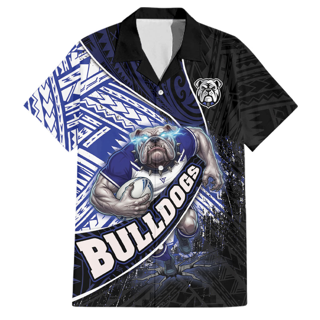 Bulldogs Rugby Family Matching Long Sleeve Bodycon Dress and Hawaiian Shirt Tribal Polynesian Power Art - Lightning Mascot