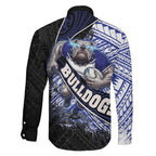 Bulldogs Rugby Family Matching Long Sleeve Bodycon Dress and Hawaiian Shirt Tribal Polynesian Power Art - Lightning Mascot
