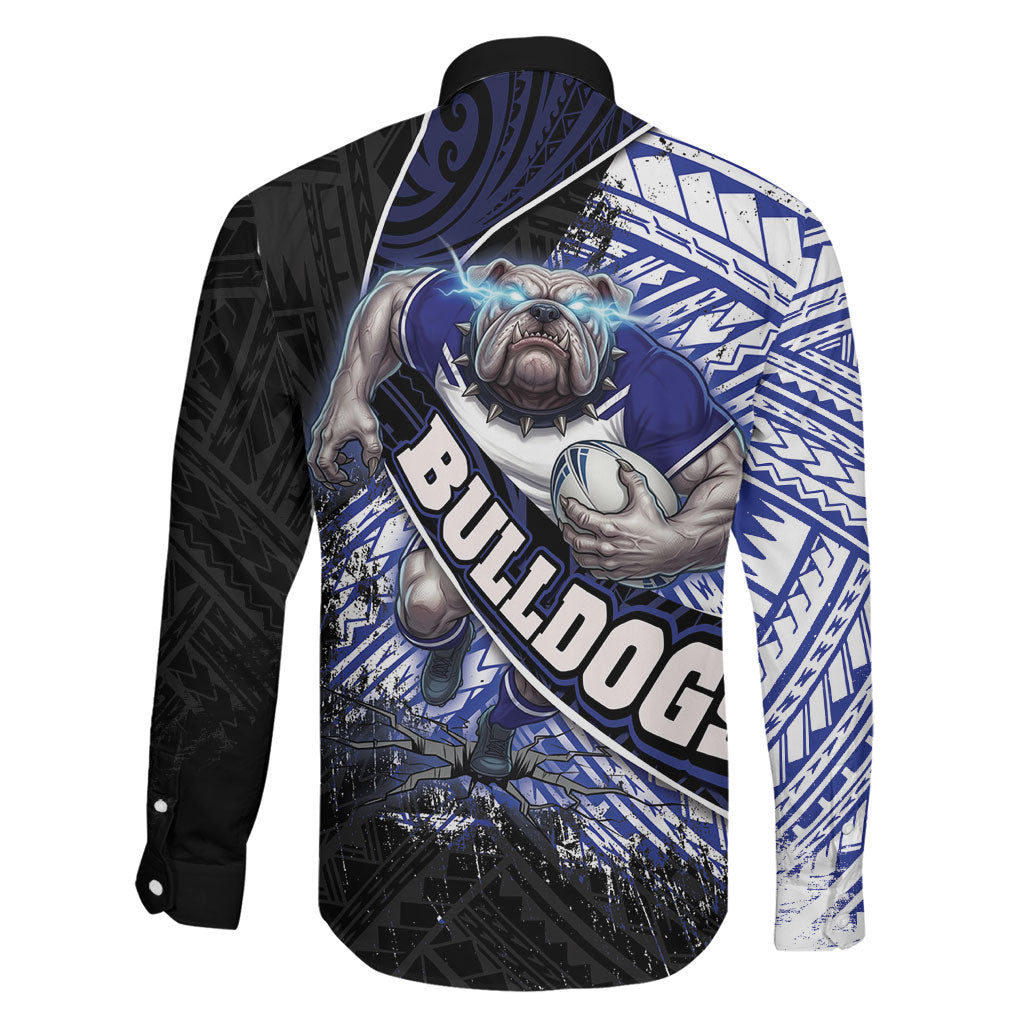 Bulldogs Rugby Family Matching Long Sleeve Bodycon Dress and Hawaiian Shirt Tribal Polynesian Power Art - Lightning Mascot