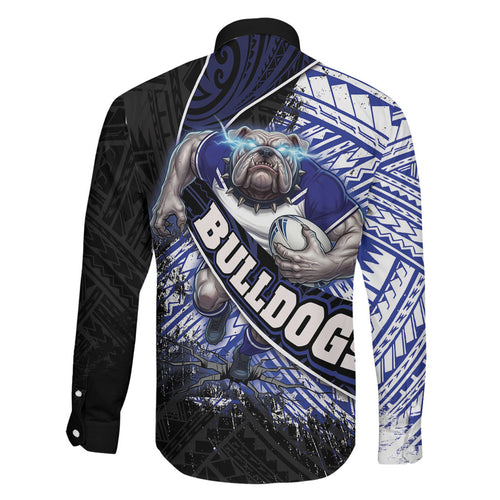 Bulldogs Rugby Family Matching Long Sleeve Bodycon Dress and Hawaiian Shirt Tribal Polynesian Power Art - Lightning Mascot
