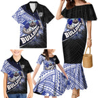 Bulldogs Rugby Family Matching Mermaid Dress and Hawaiian Shirt Tribal Polynesian Power Art - Lightning Mascot