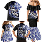 Bulldogs Rugby Family Matching Mermaid Dress and Hawaiian Shirt Tribal Polynesian Power Art - Lightning Mascot