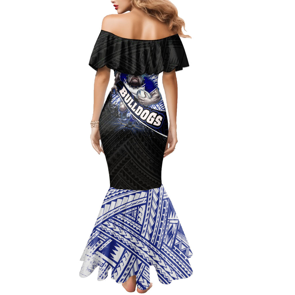 Bulldogs Rugby Family Matching Mermaid Dress and Hawaiian Shirt Tribal Polynesian Power Art - Lightning Mascot