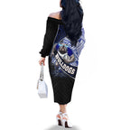 Bulldogs Rugby Family Matching Off The Shoulder Long Sleeve Dress and Hawaiian Shirt Tribal Polynesian Power Art - Lightning Mascot