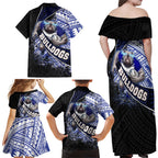 Bulldogs Rugby Family Matching Off Shoulder Maxi Dress and Hawaiian Shirt Tribal Polynesian Power Art - Lightning Mascot
