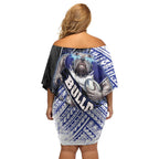 Bulldogs Rugby Family Matching Off Shoulder Short Dress and Hawaiian Shirt Tribal Polynesian Power Art - Lightning Mascot