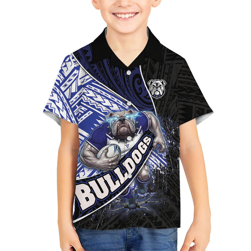 Bulldogs Rugby Family Matching Off Shoulder Short Dress and Hawaiian Shirt Tribal Polynesian Power Art - Lightning Mascot