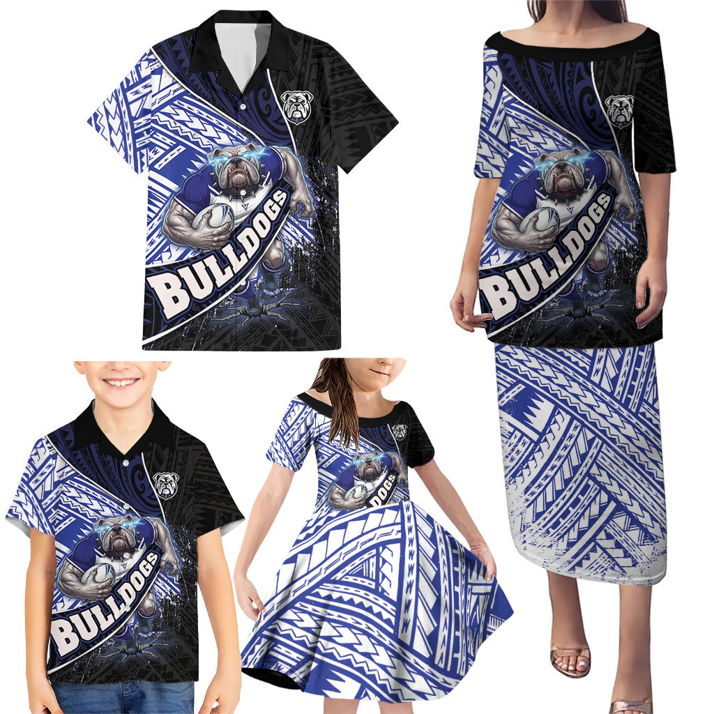 Bulldogs Rugby Family Matching Puletasi and Hawaiian Shirt Tribal Polynesian Power Art - Lightning Mascot