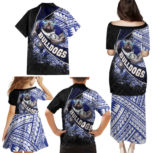 Bulldogs Rugby Family Matching Puletasi and Hawaiian Shirt Tribal Polynesian Power Art - Lightning Mascot