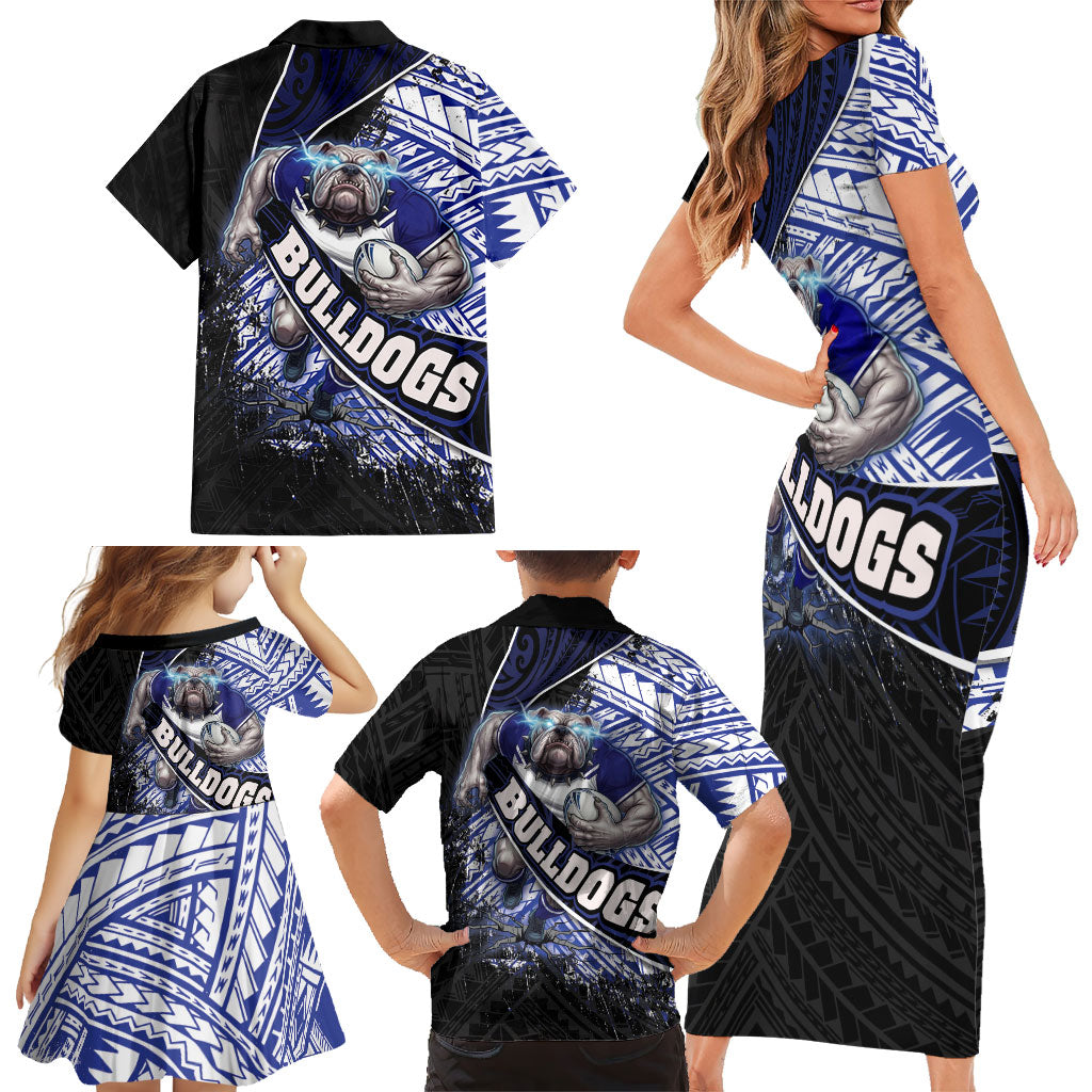 Bulldogs Rugby Family Matching Short Sleeve Bodycon Dress and Hawaiian Shirt Tribal Polynesian Power Art - Lightning Mascot