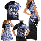 Bulldogs Rugby Family Matching Short Sleeve Bodycon Dress and Hawaiian Shirt Tribal Polynesian Power Art - Lightning Mascot