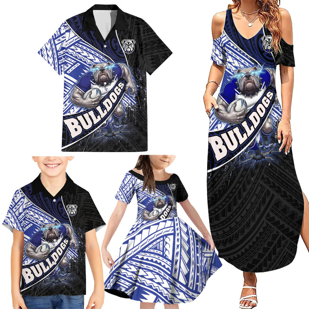 Bulldogs Rugby Family Matching Summer Maxi Dress and Hawaiian Shirt Tribal Polynesian Power Art - Lightning Mascot