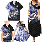 Bulldogs Rugby Family Matching Summer Maxi Dress and Hawaiian Shirt Tribal Polynesian Power Art - Lightning Mascot
