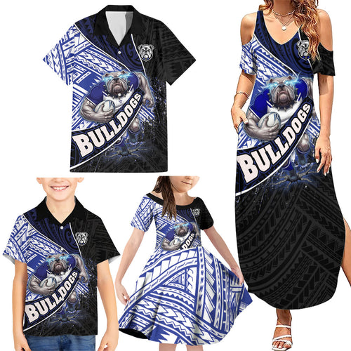 Bulldogs Rugby Family Matching Summer Maxi Dress and Hawaiian Shirt Tribal Polynesian Power Art - Lightning Mascot