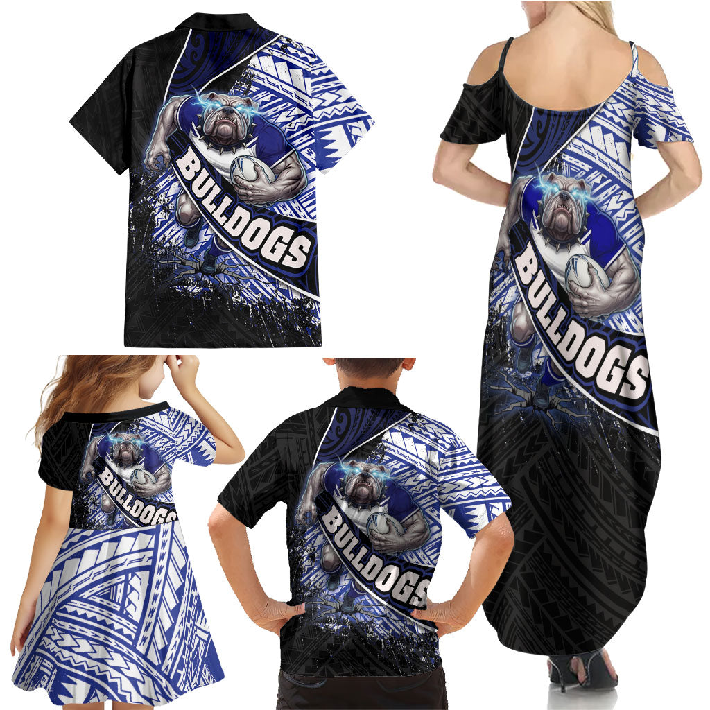 Bulldogs Rugby Family Matching Summer Maxi Dress and Hawaiian Shirt Tribal Polynesian Power Art - Lightning Mascot