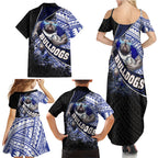 Bulldogs Rugby Family Matching Summer Maxi Dress and Hawaiian Shirt Tribal Polynesian Power Art - Lightning Mascot