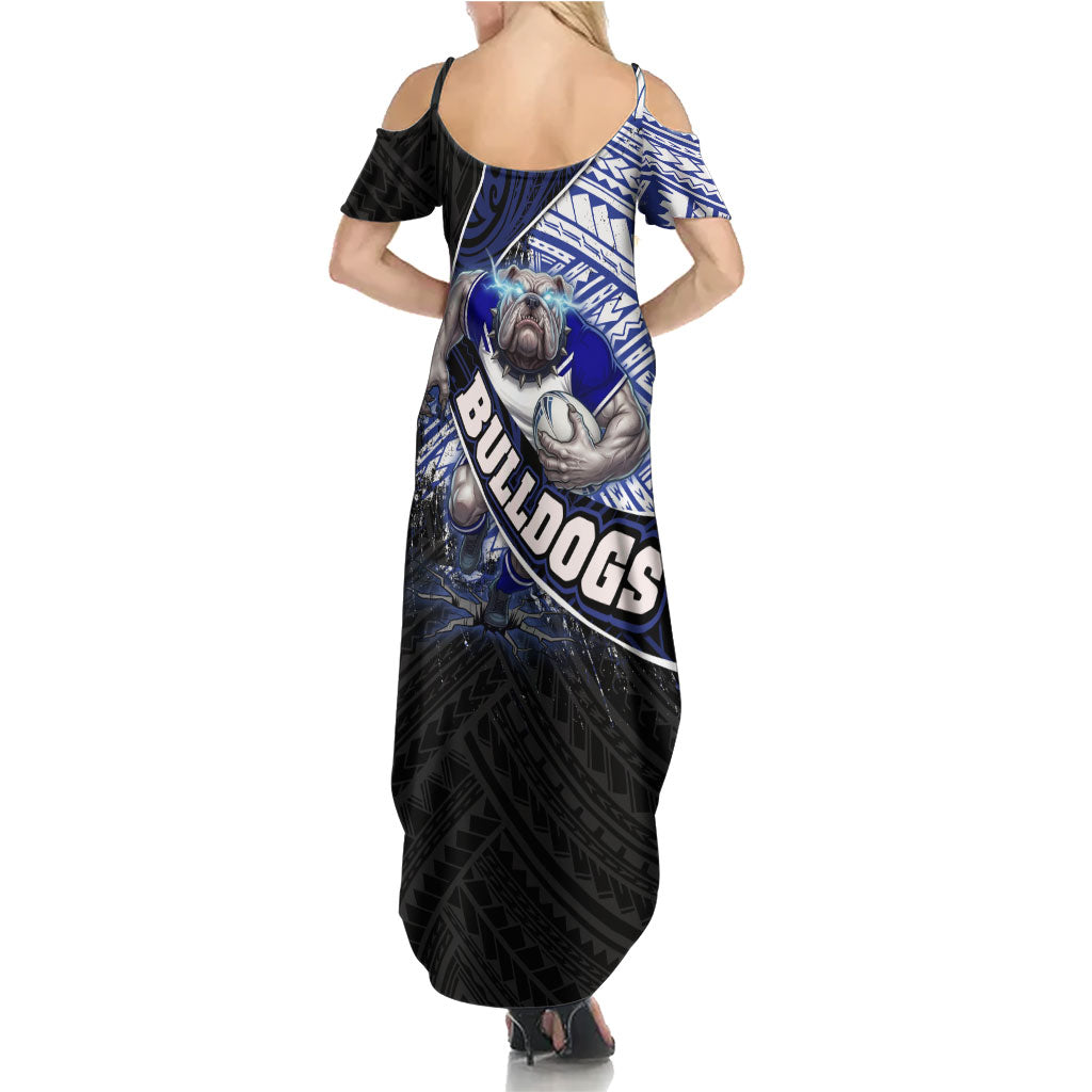 Bulldogs Rugby Family Matching Summer Maxi Dress and Hawaiian Shirt Tribal Polynesian Power Art - Lightning Mascot
