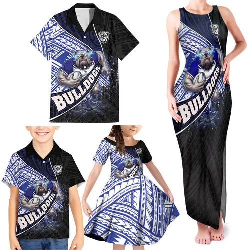 Bulldogs Rugby Family Matching Tank Maxi Dress and Hawaiian Shirt Tribal Polynesian Power Art - Lightning Mascot