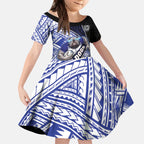 Bulldogs Rugby Kid Short Sleeve Dress Tribal Polynesian Power Art - Lightning Mascot