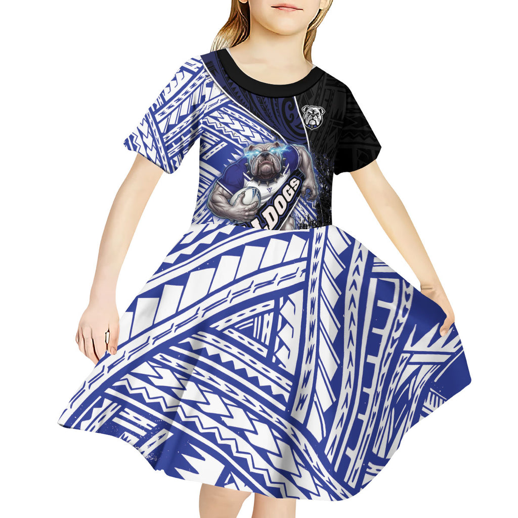 Bulldogs Rugby Kid Short Sleeve Dress Tribal Polynesian Power Art - Lightning Mascot