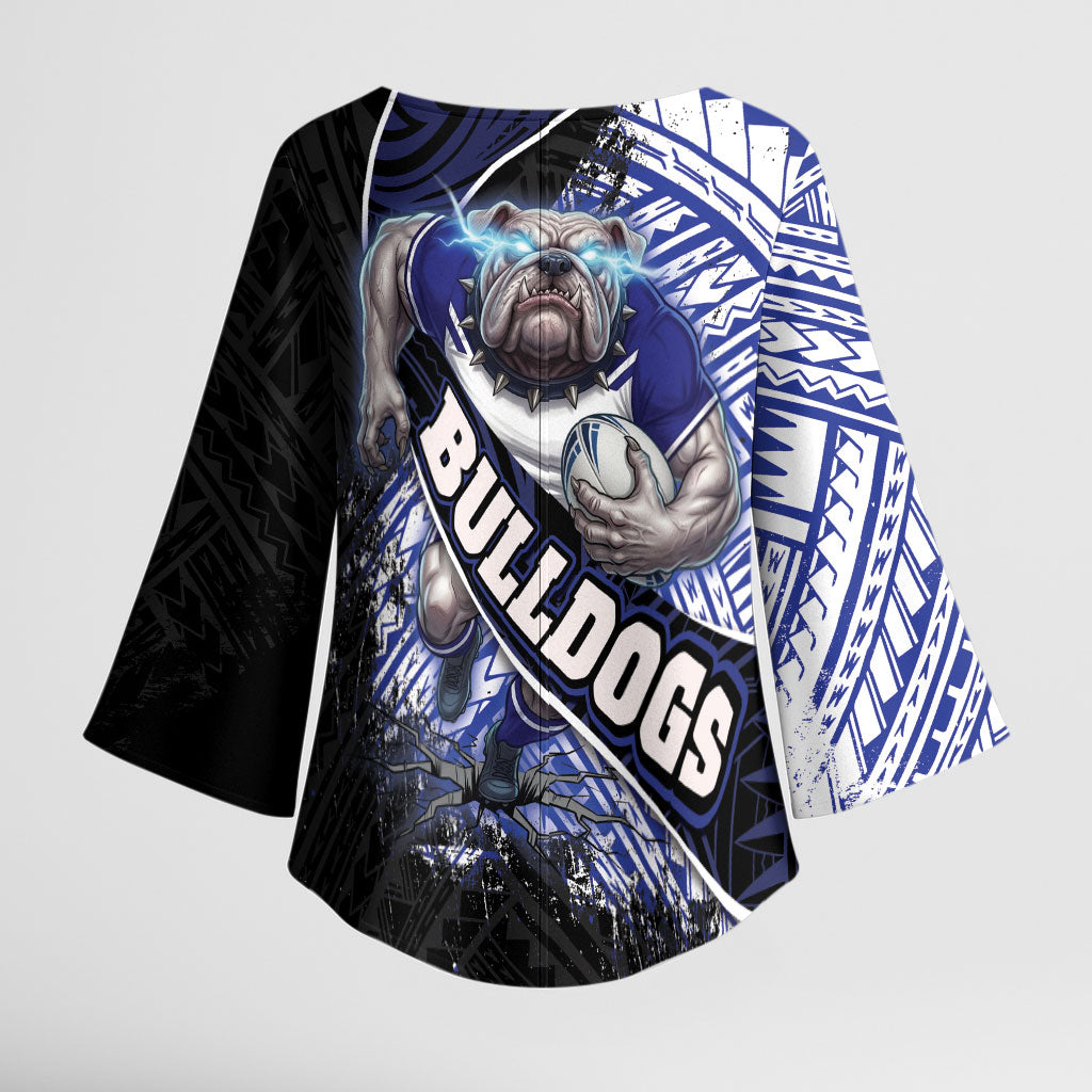 Bulldogs Rugby Kimono Sleeve Blouse Tribal Polynesian Power Art - Lightning Mascot