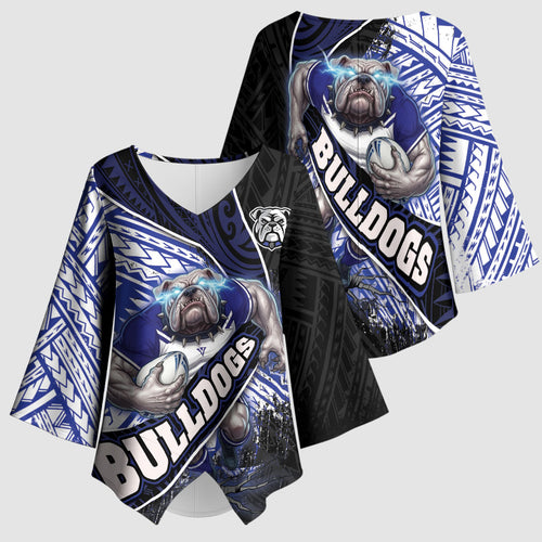 Bulldogs Rugby Kimono Sleeve Blouse Tribal Polynesian Power Art - Lightning Mascot