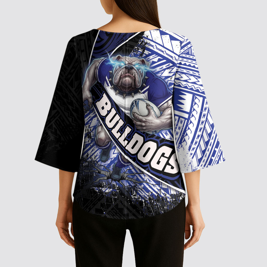 Bulldogs Rugby Kimono Sleeve Blouse Tribal Polynesian Power Art - Lightning Mascot