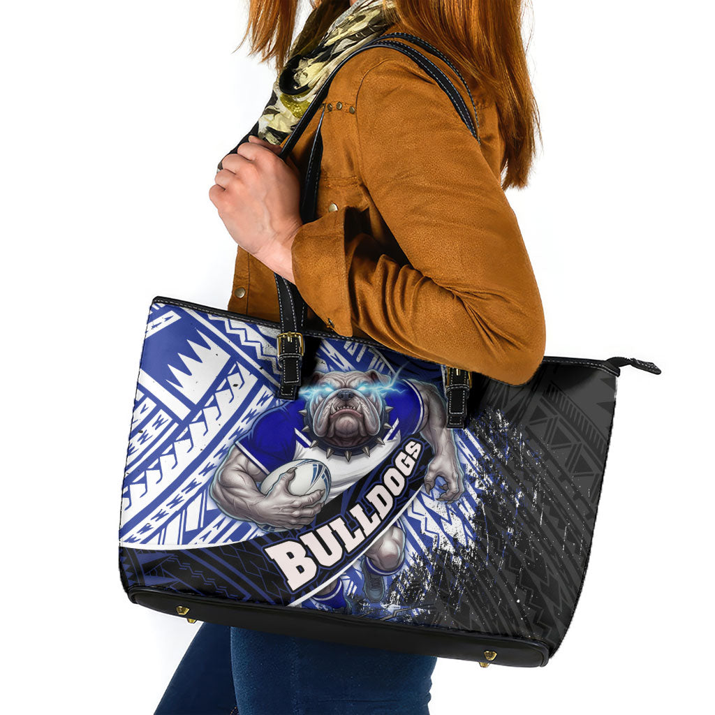 Bulldogs Rugby Leather Tote Bag Tribal Polynesian Power Art - Lightning Mascot