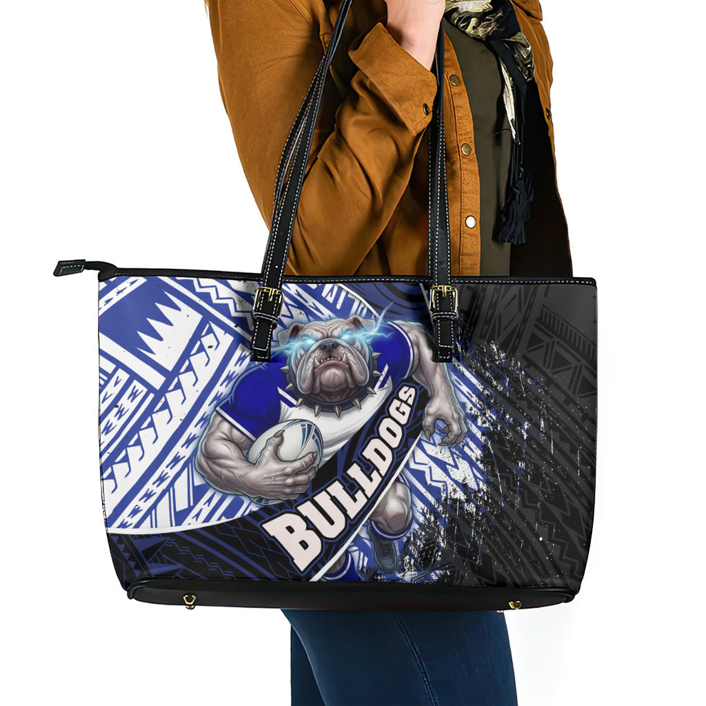 Bulldogs Rugby Leather Tote Bag Tribal Polynesian Power Art - Lightning Mascot
