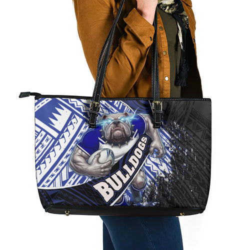 Bulldogs Rugby Leather Tote Bag Tribal Polynesian Power Art - Lightning Mascot