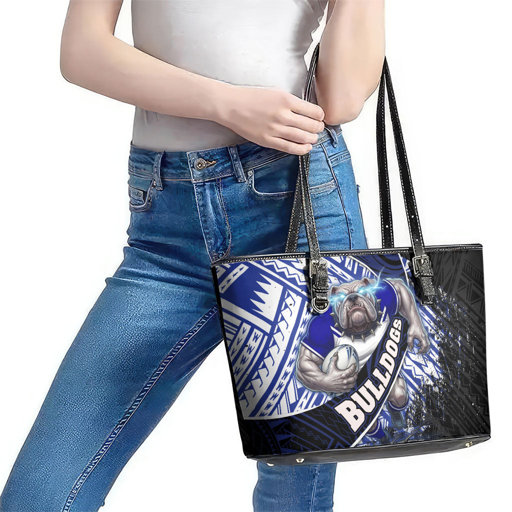 Bulldogs Rugby Leather Tote Bag Tribal Polynesian Power Art - Lightning Mascot